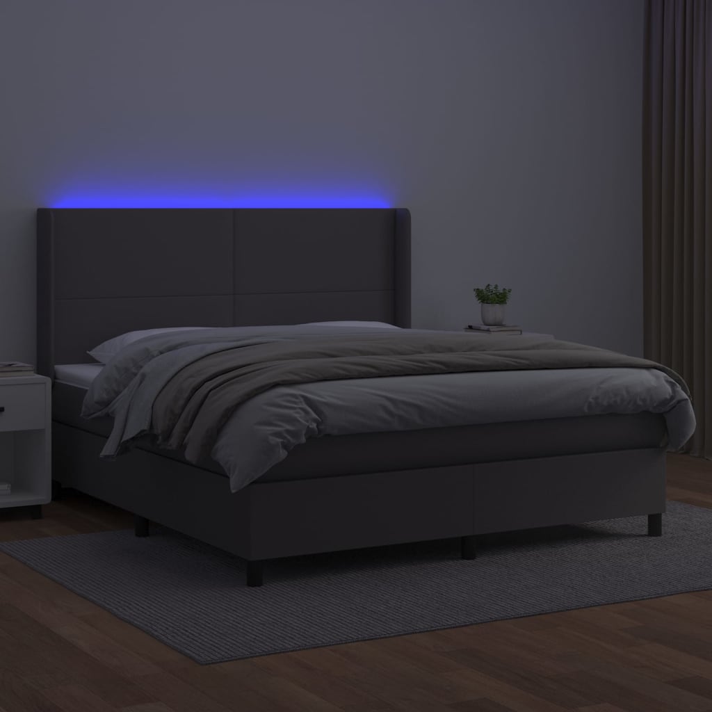Sommier à lattes de lit matelas LED Gris 160x200 cm Similicuir - XIOS