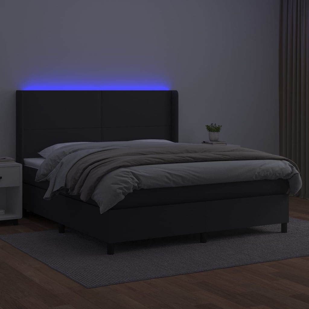 Sommier à lattes de lit matelas LED Noir 180x200cm Similicuir - XIOS