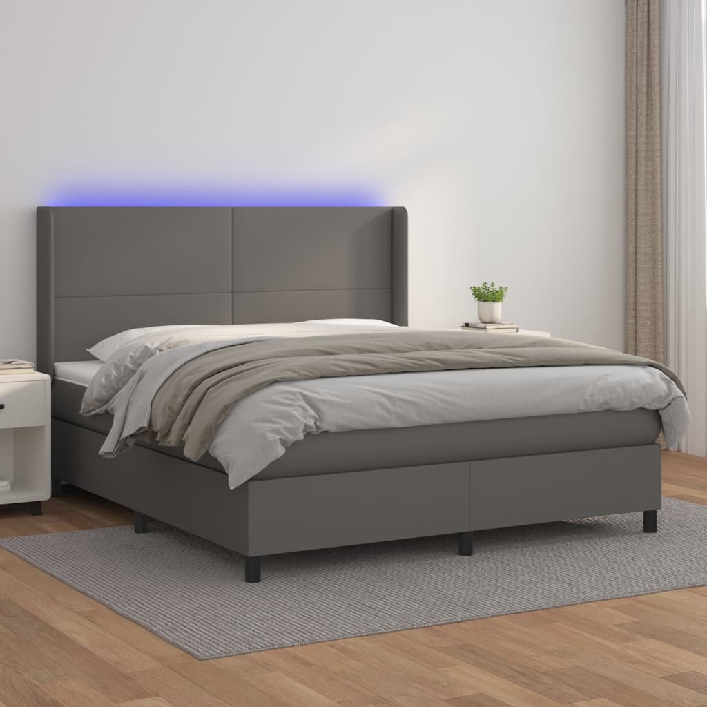 Sommier à lattes de lit matelas LED Gris 180x200 cm Similicuir - XIOS