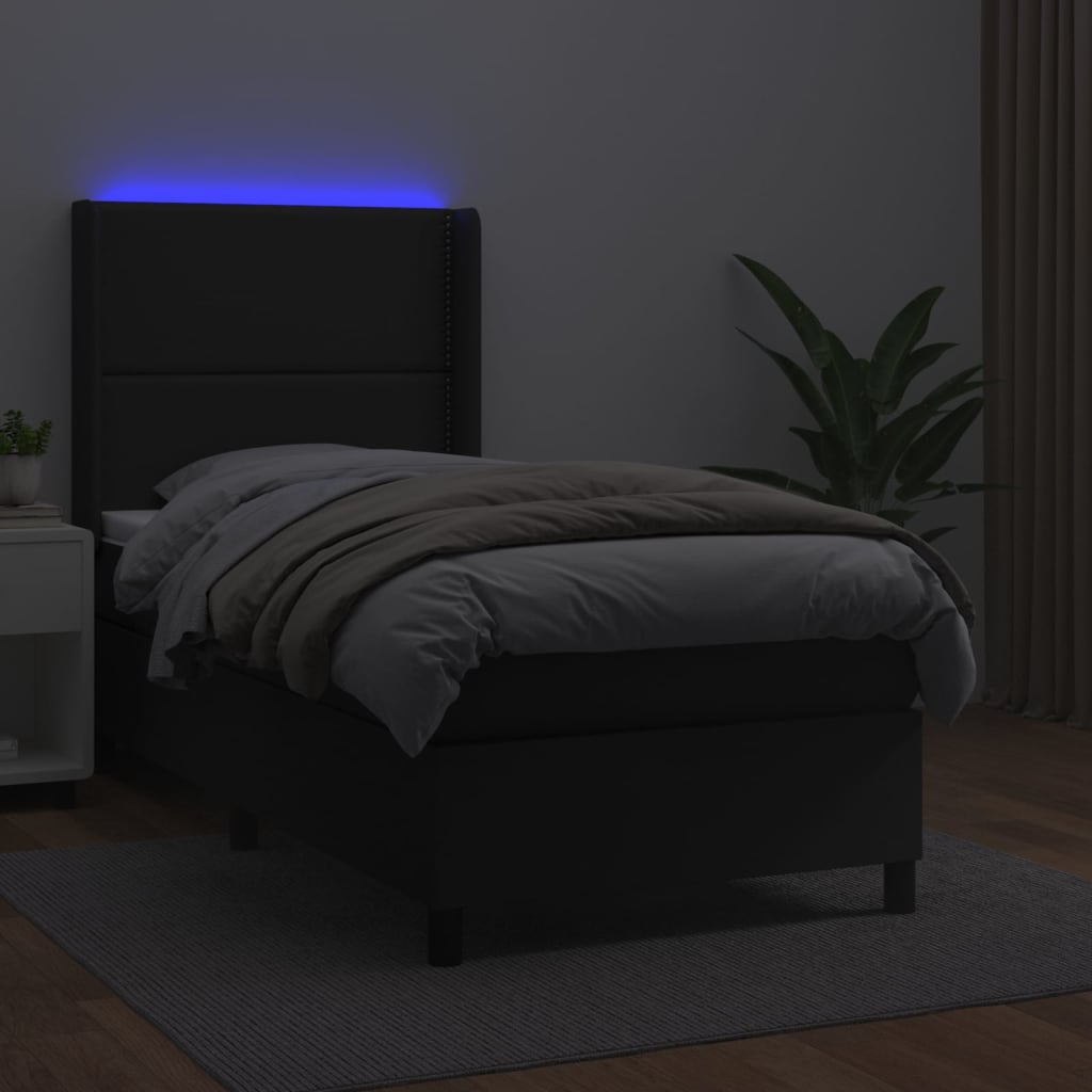 Sommier à lattes de lit matelas LED Noir 90x190 cm Similicuir - XIOS
