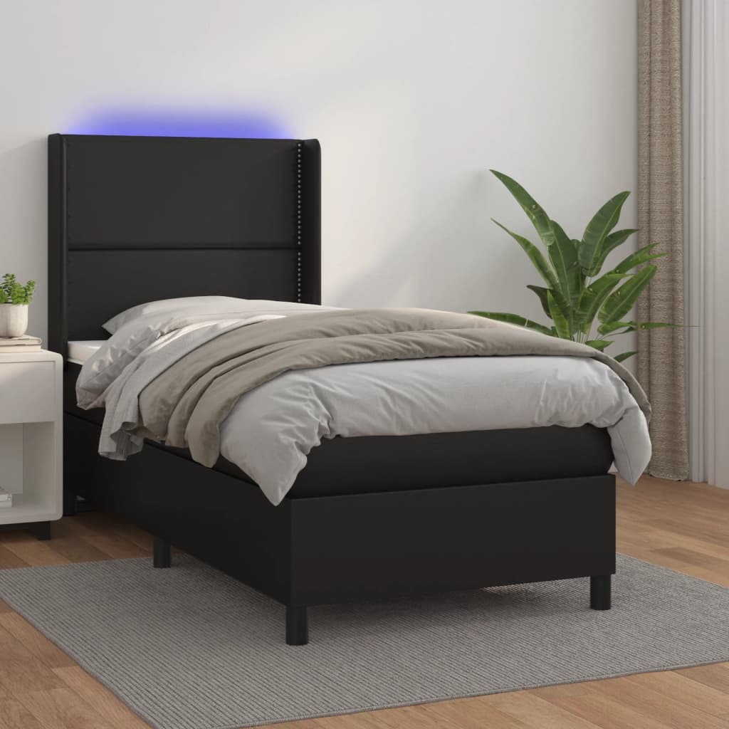Sommier à lattes de lit matelas LED Noir 90x190 cm Similicuir - XIOS