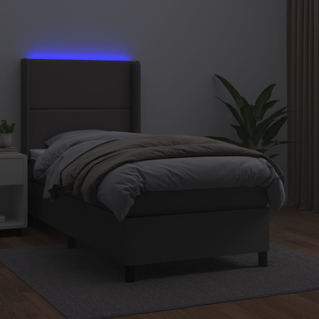 Sommier à lattes de lit matelas LED Gris 90x190 cm Similicuir - XIOS