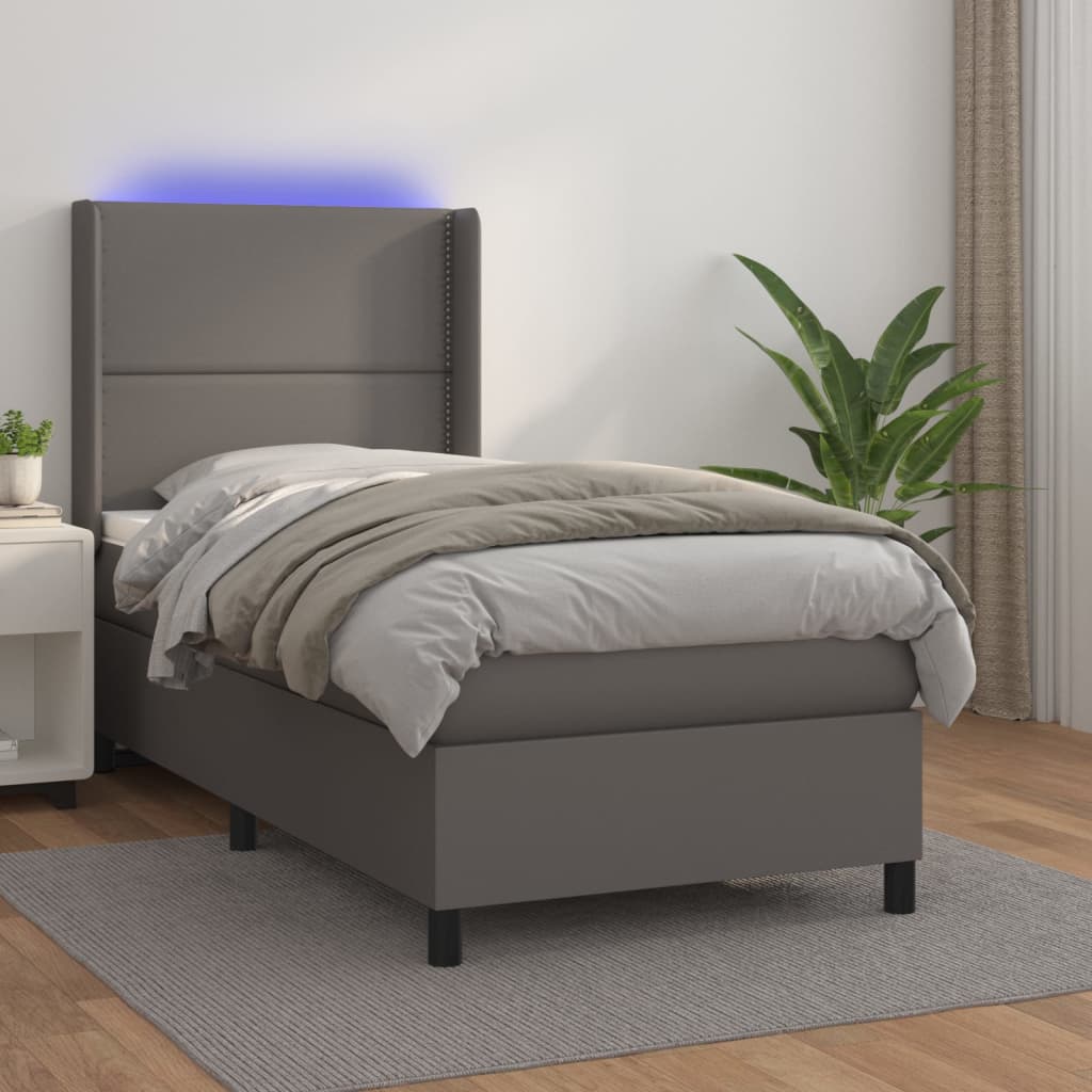 Sommier à lattes de lit matelas LED Gris 90x190 cm Similicuir - XIOS