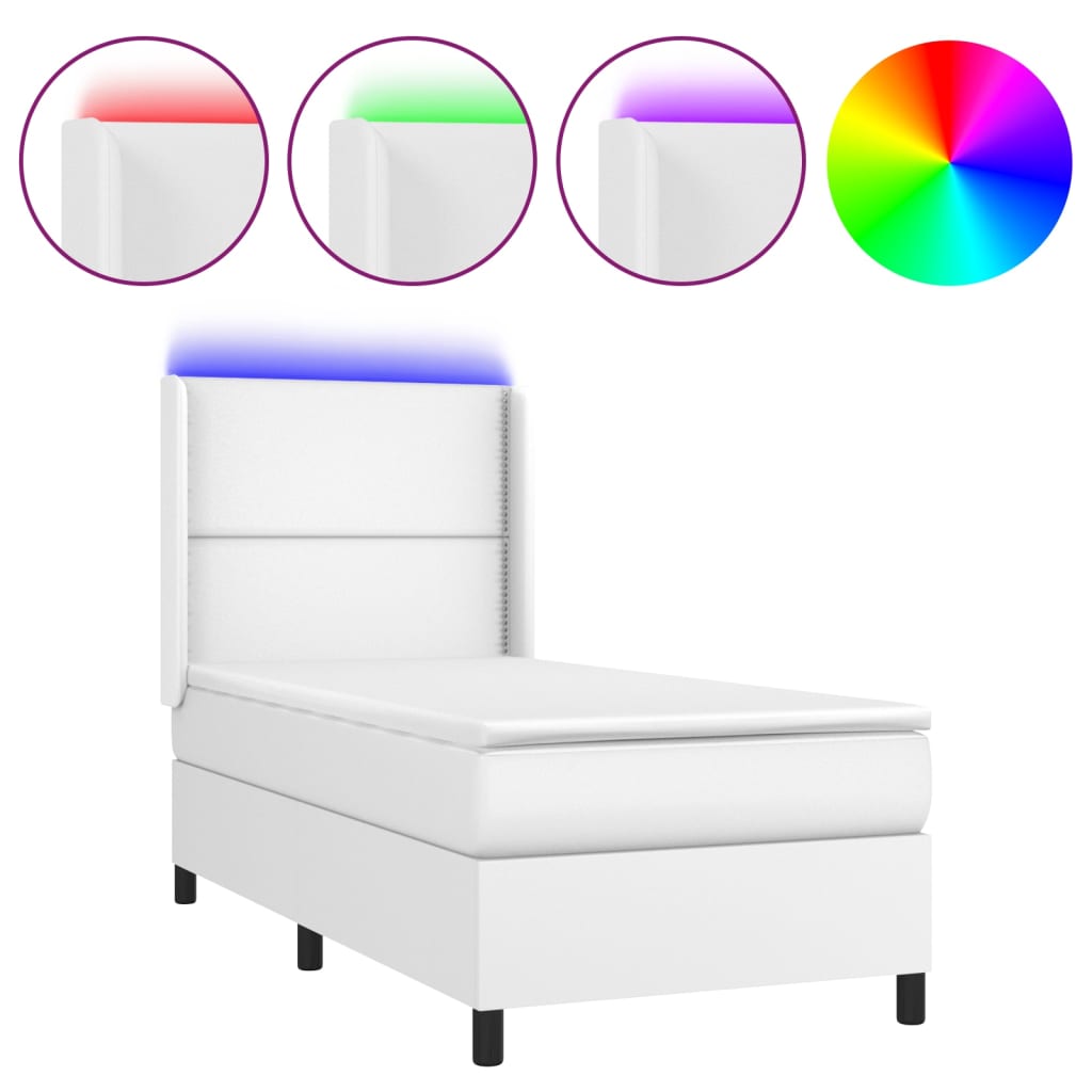 Sommier à lattes de lit matelas LED Blanc 100x200 cm Similicuir - XIOS