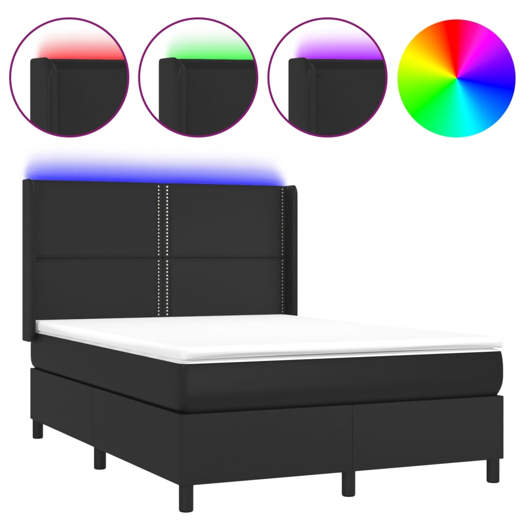 Sommier à lattes de lit matelas LED Noir 140x190cm Similicuir - XIOS
