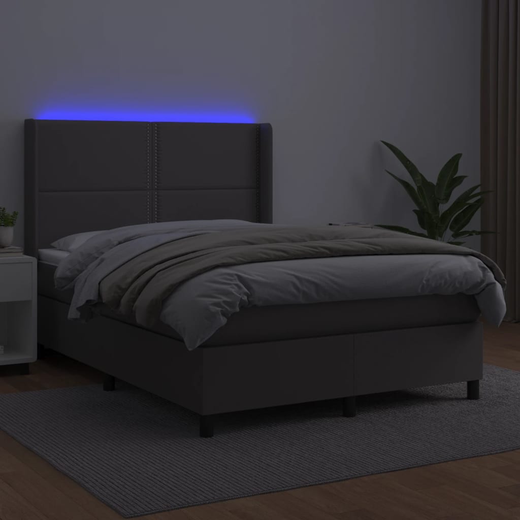 Sommier à lattes de lit matelas LED Gris 140x200 cm Similicuir - XIOS