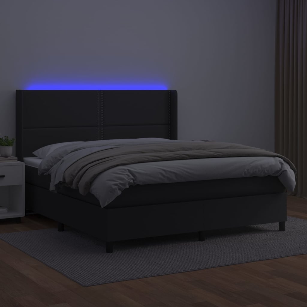 Sommier à lattes de lit matelas LED Noir 180x200cm Similicuir - XIOS
