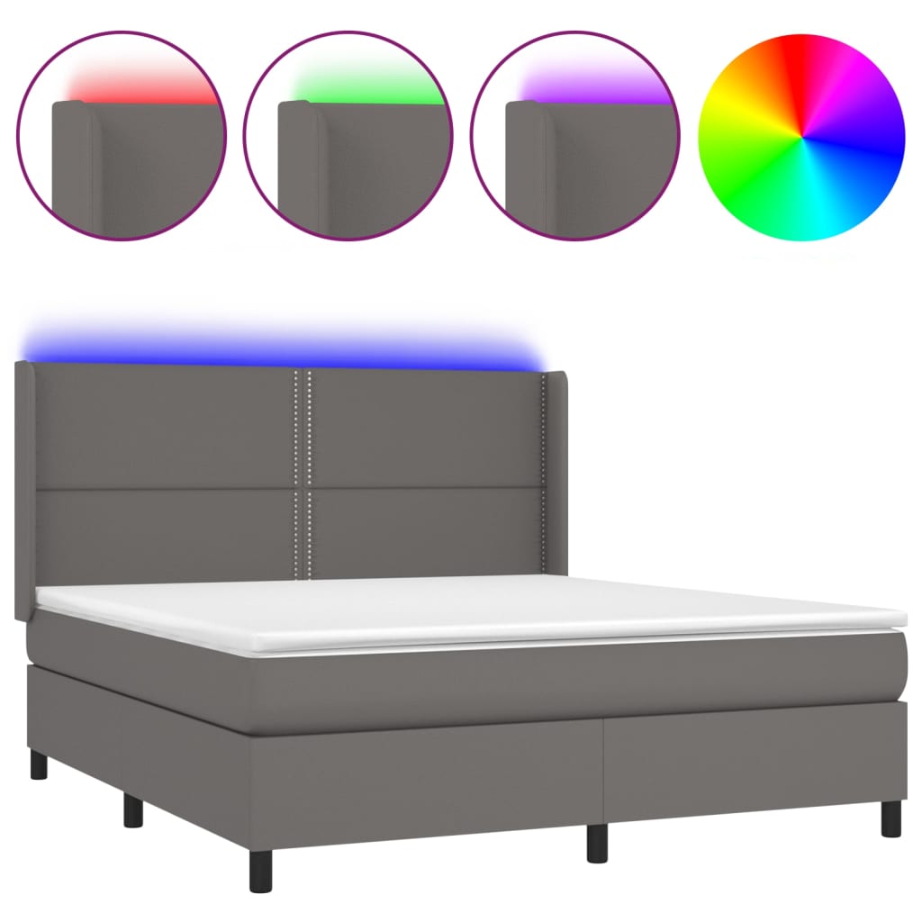 Sommier à lattes de lit matelas LED Gris 180x200 cm Similicuir - XIOS