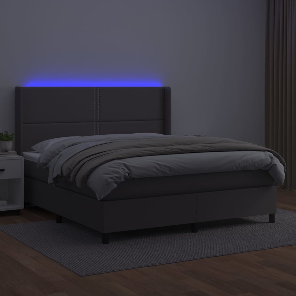 Sommier à lattes de lit matelas LED Gris 180x200 cm Similicuir - XIOS