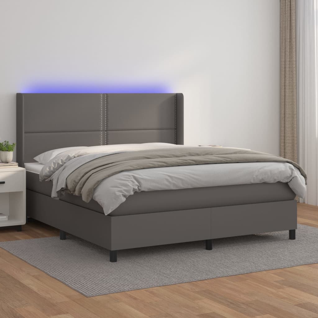 Sommier à lattes de lit matelas LED Gris 180x200 cm Similicuir - XIOS