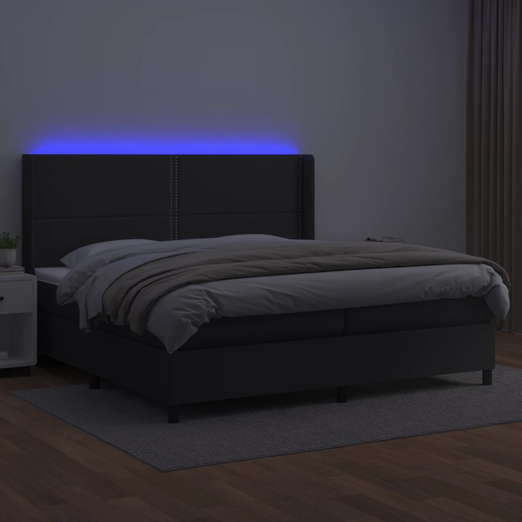 Sommier à lattes de lit matelas LED Noir 200x200cm Similicuir - XIOS