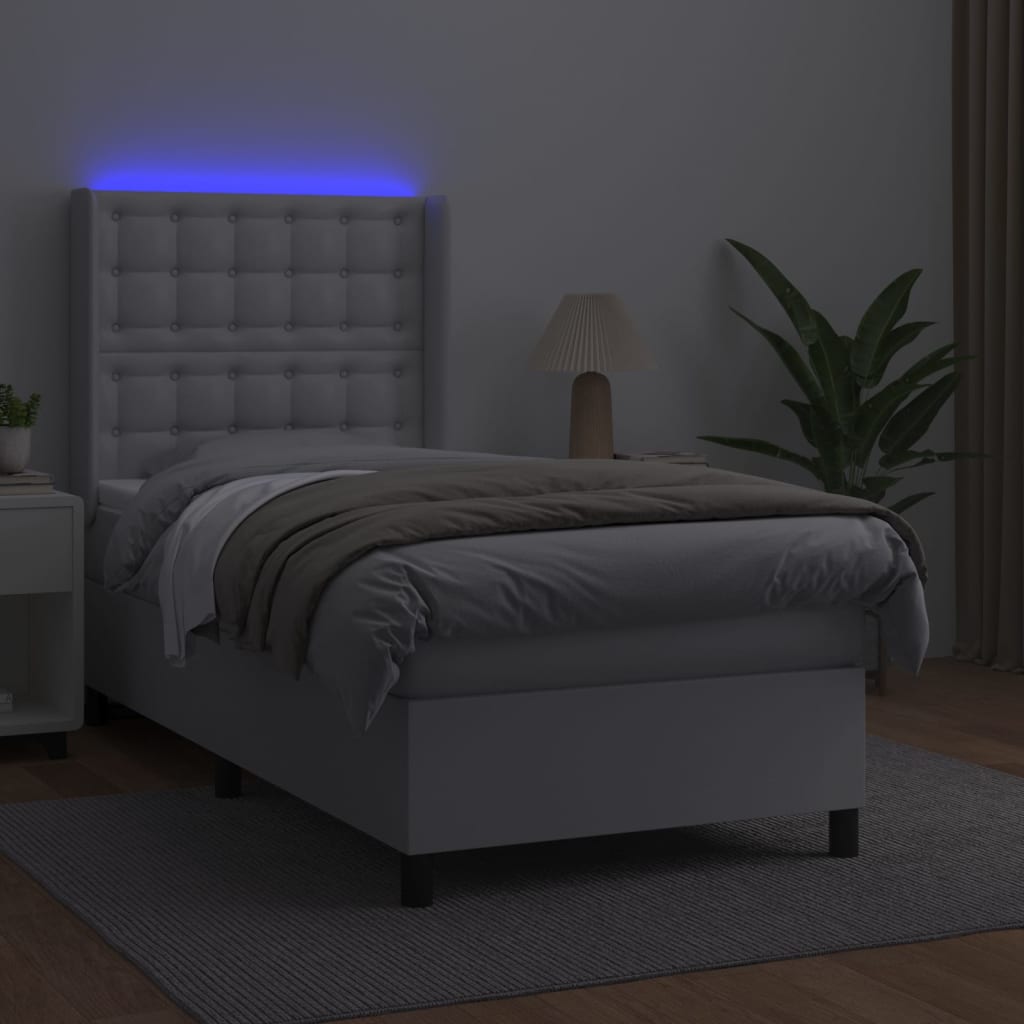 Sommier à lattes de lit matelas LED Blanc 90x190cm Similicuir - XIOS