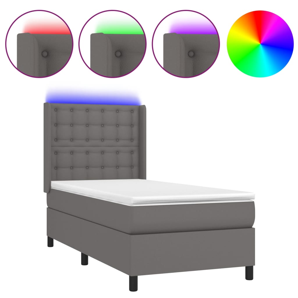 Sommier à lattes de lit matelas LED Gris 90x190 cm Similicuir - XIOS