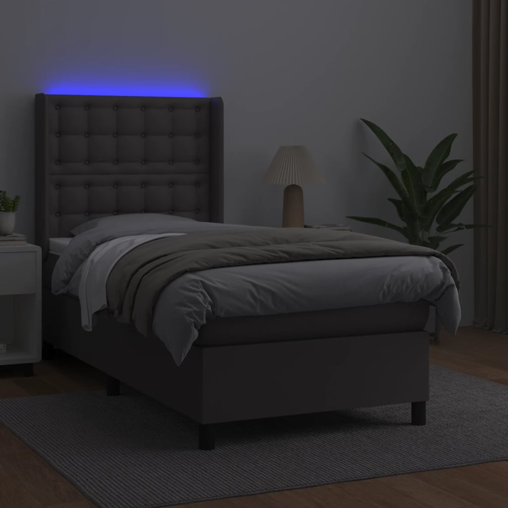 Sommier à lattes de lit matelas LED Gris 90x190 cm Similicuir - XIOS