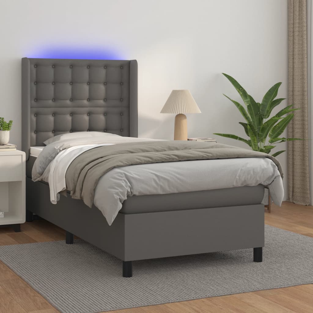 Sommier à lattes de lit matelas LED Gris 90x190 cm Similicuir - XIOS