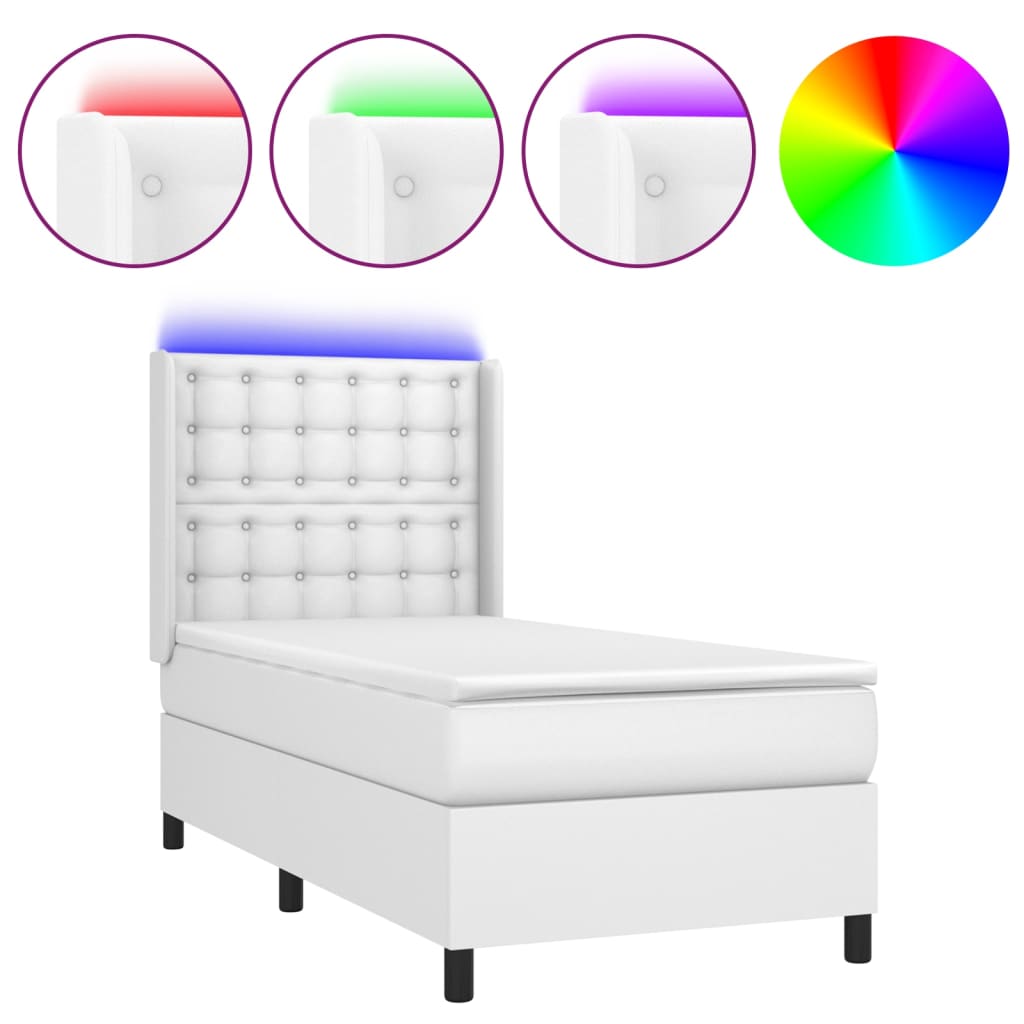 Sommier à lattes de lit matelas LED Blanc 90x200cm Similicuir - XIOS