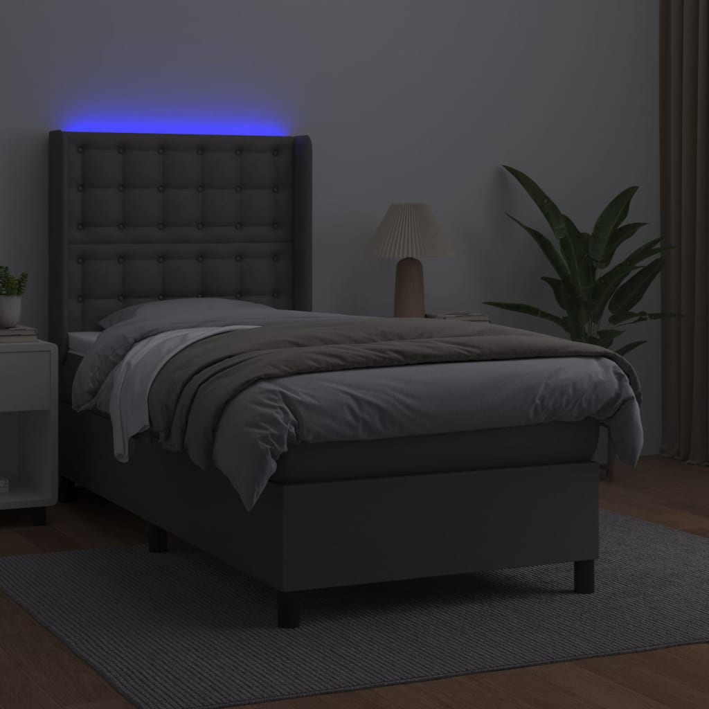 Sommier à lattes de lit matelas LED Gris 100x200 cm Similicuir - XIOS