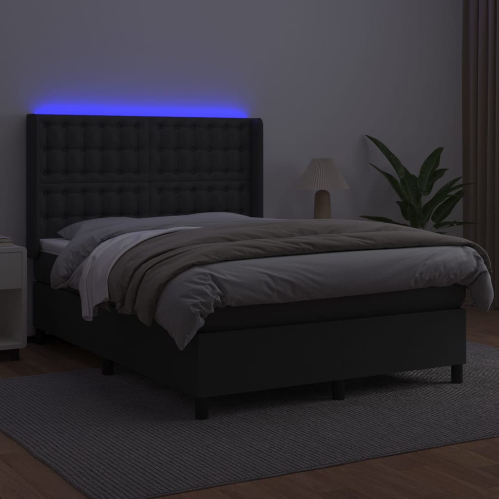 Sommier à lattes de lit matelas LED Noir 140x190cm Similicuir - XIOS