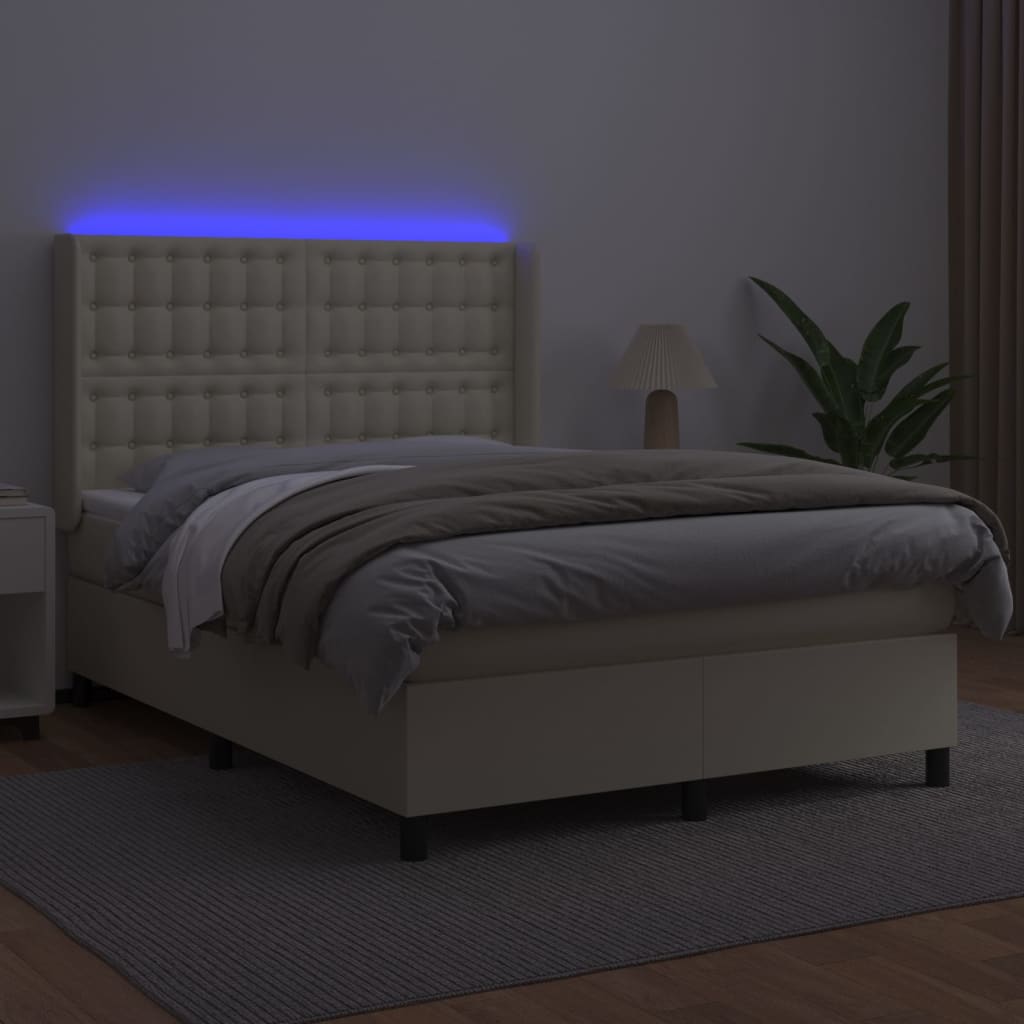 Sommier à lattes de lit matelas LED Crème 140x190 cm Similicuir - XIOS