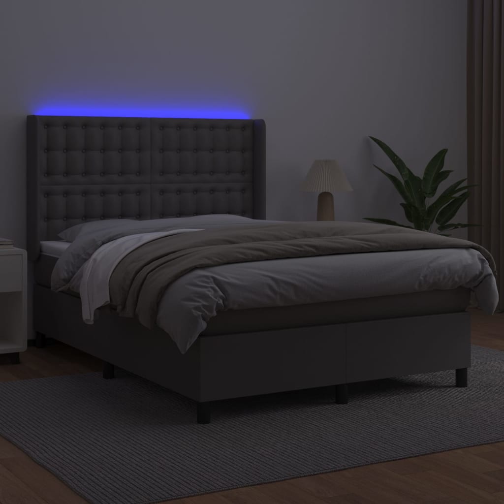 Sommier à lattes de lit matelas LED Gris 140x190cm Similicuir - XIOS
