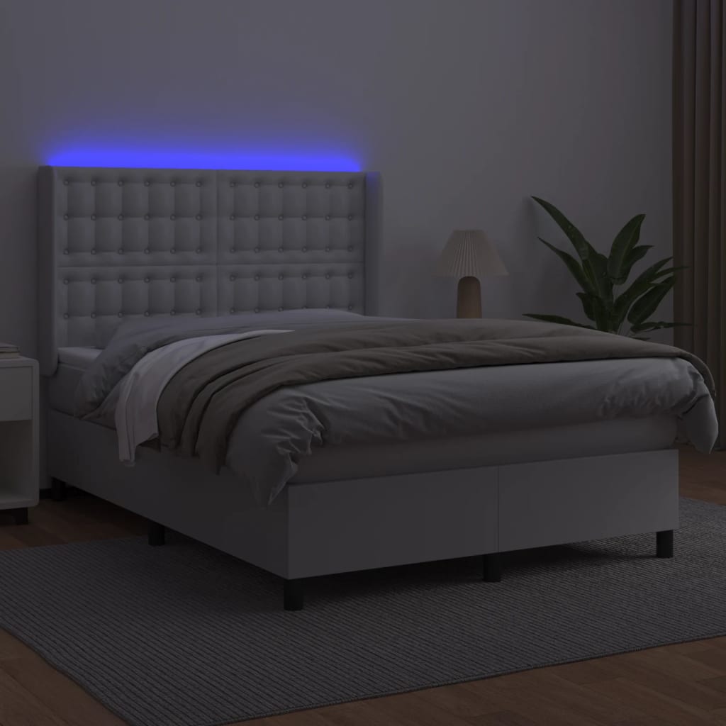 Sommier à lattes de lit matelas LED Blanc 140x200 cm Similicuir - XIOS
