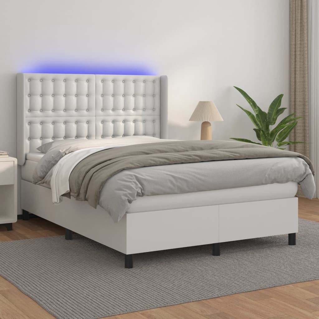 Sommier à lattes de lit matelas LED Blanc 140x200 cm Similicuir - XIOS