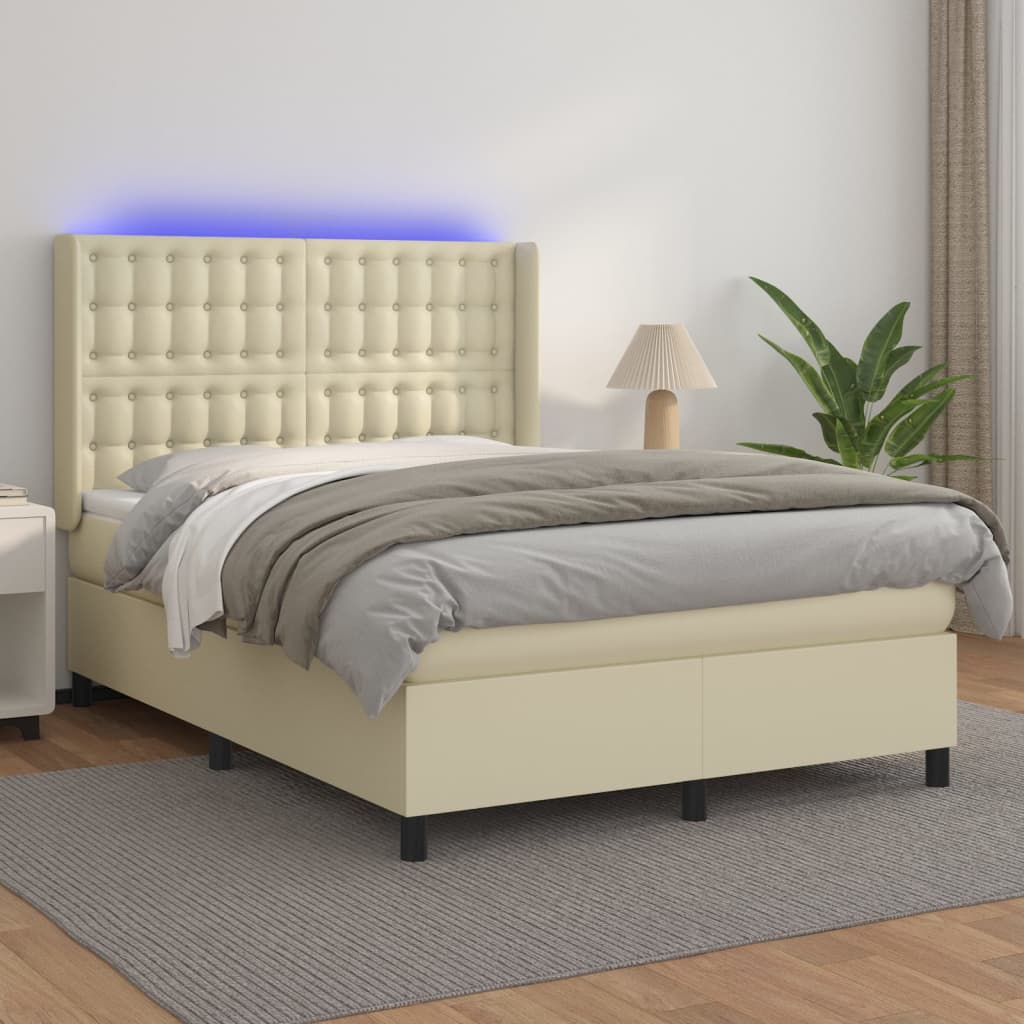 Sommier à lattes de lit matelas LED Crème 140x200 cm Similicuir - XIOS