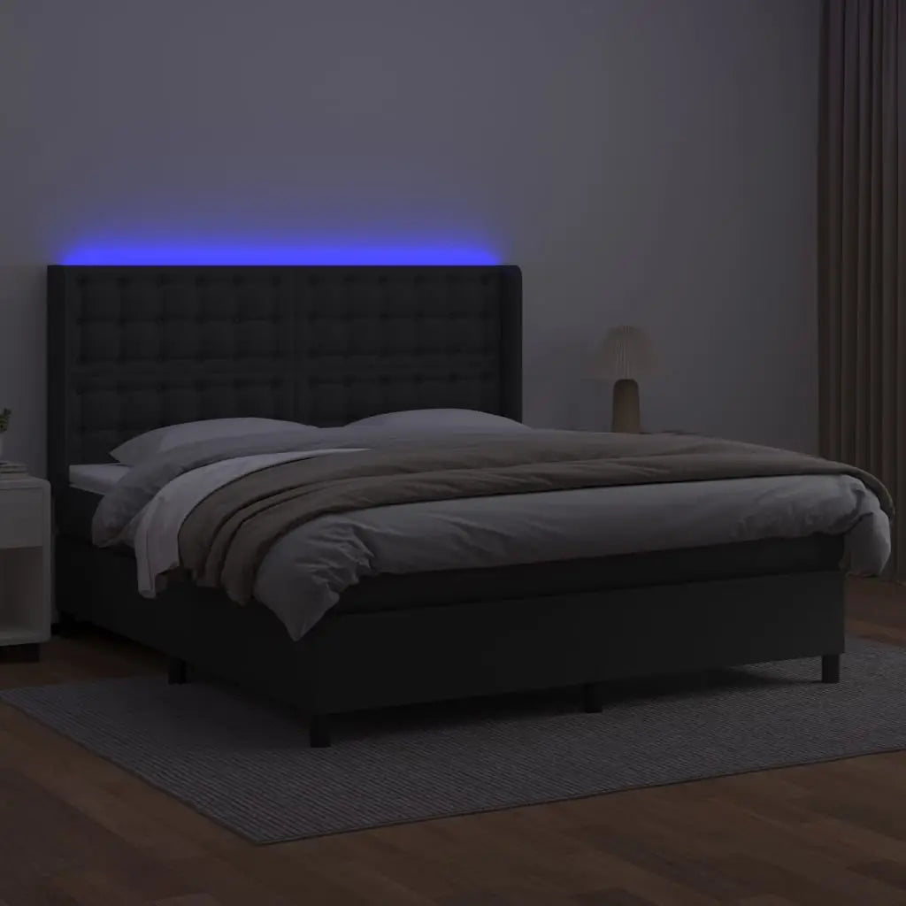 Sommier à lattes de lit matelas LED Noir 160x200cm Similicuir - XIOS