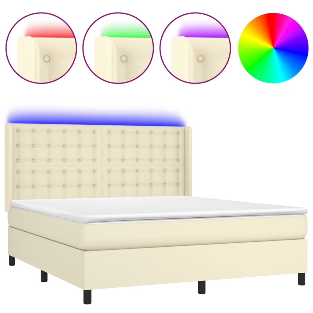Sommier à lattes de lit matelas LED Crème 160x200 cm Similicuir