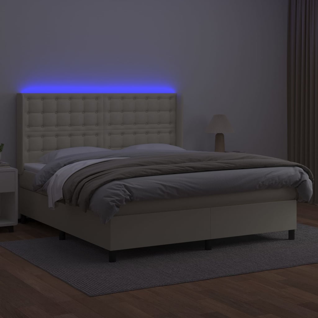 Sommier à lattes de lit matelas LED Crème 160x200 cm Similicuir