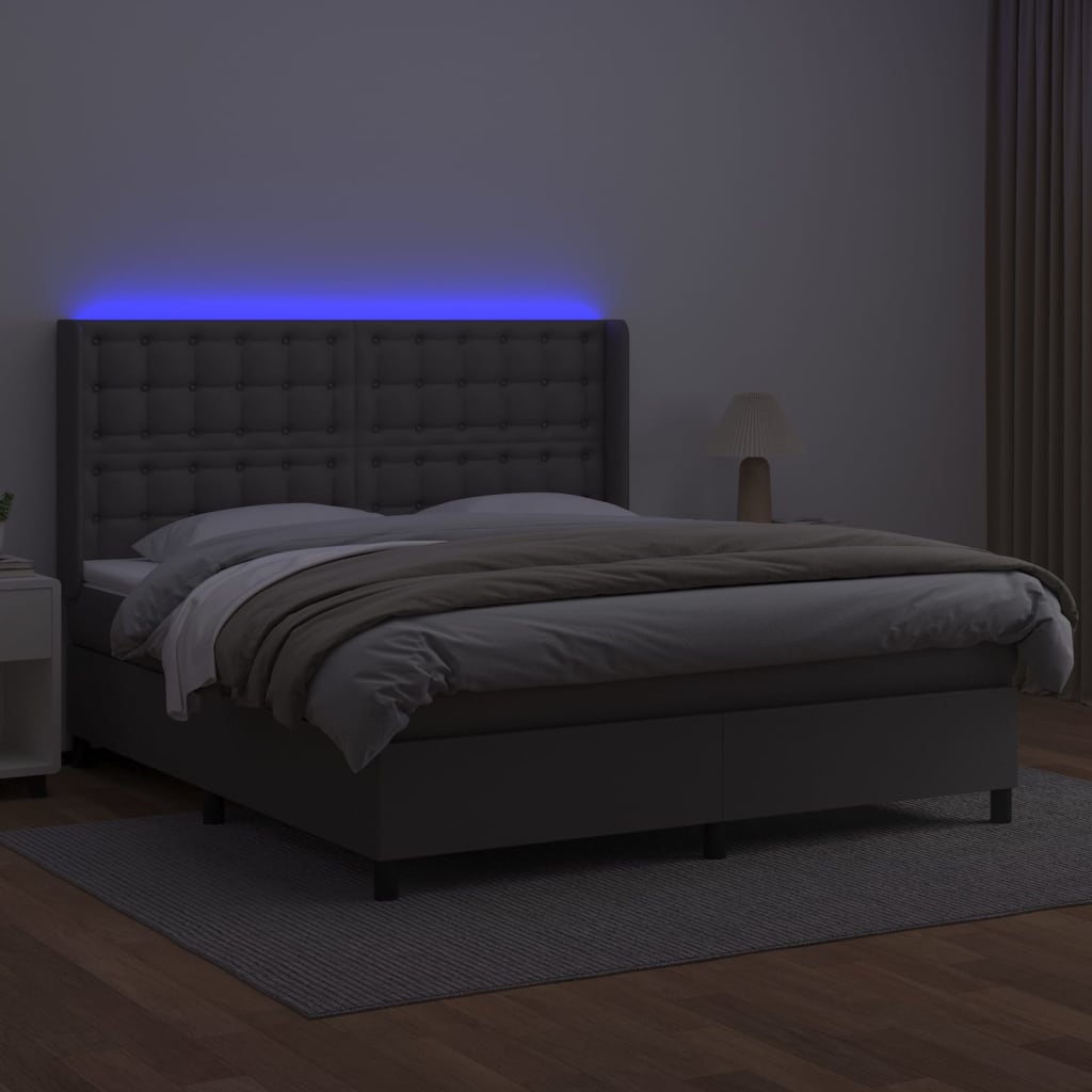 Sommier à lattes de lit matelas LED Gris 160x200 cm Similicuir - XIOS