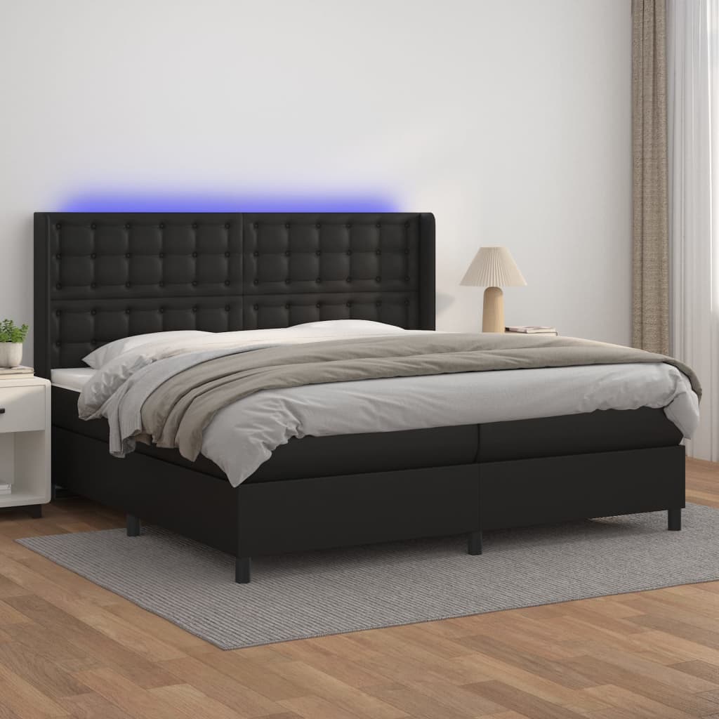 Sommier à lattes de lit matelas LED Noir 200x200cm Similicuir - XIOS