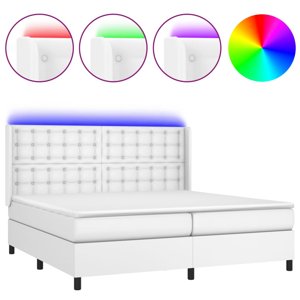 Sommier à lattes de lit matelas LED Blanc 200x200 cm Similicuir - XIOS