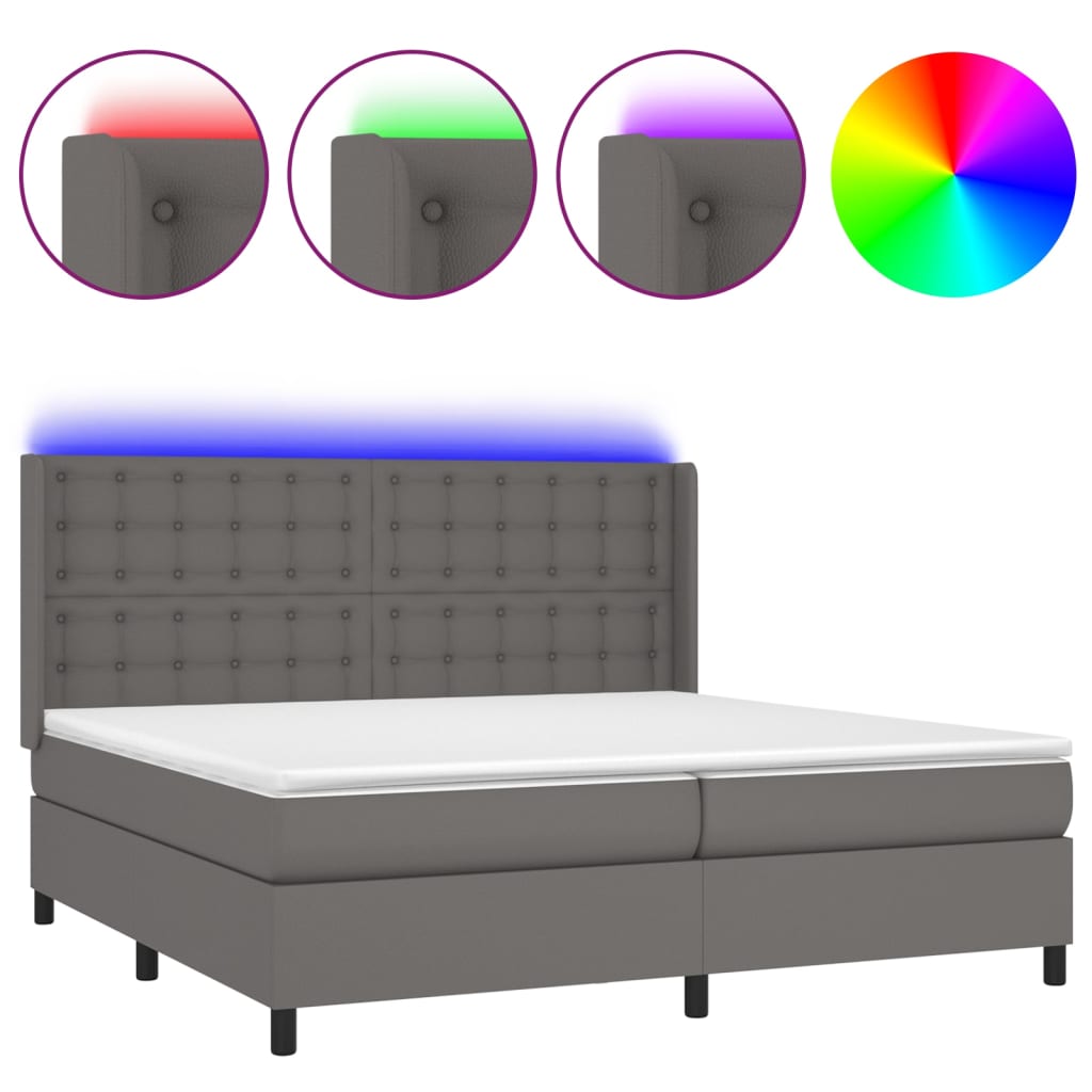Sommier à lattes de lit matelas LED Gris 200x200 cm Similicuir - XIOS
