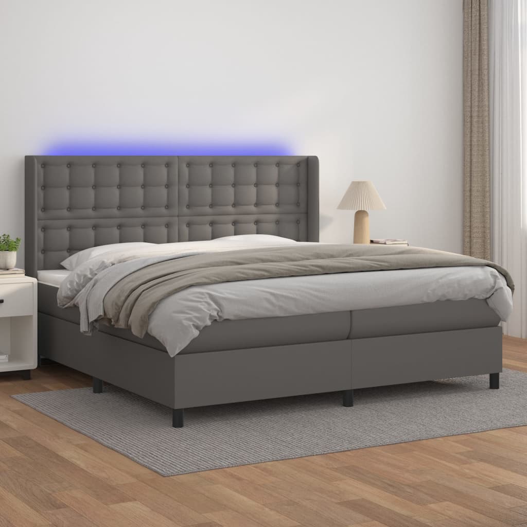 Sommier à lattes de lit matelas LED Gris 200x200 cm Similicuir - XIOS
