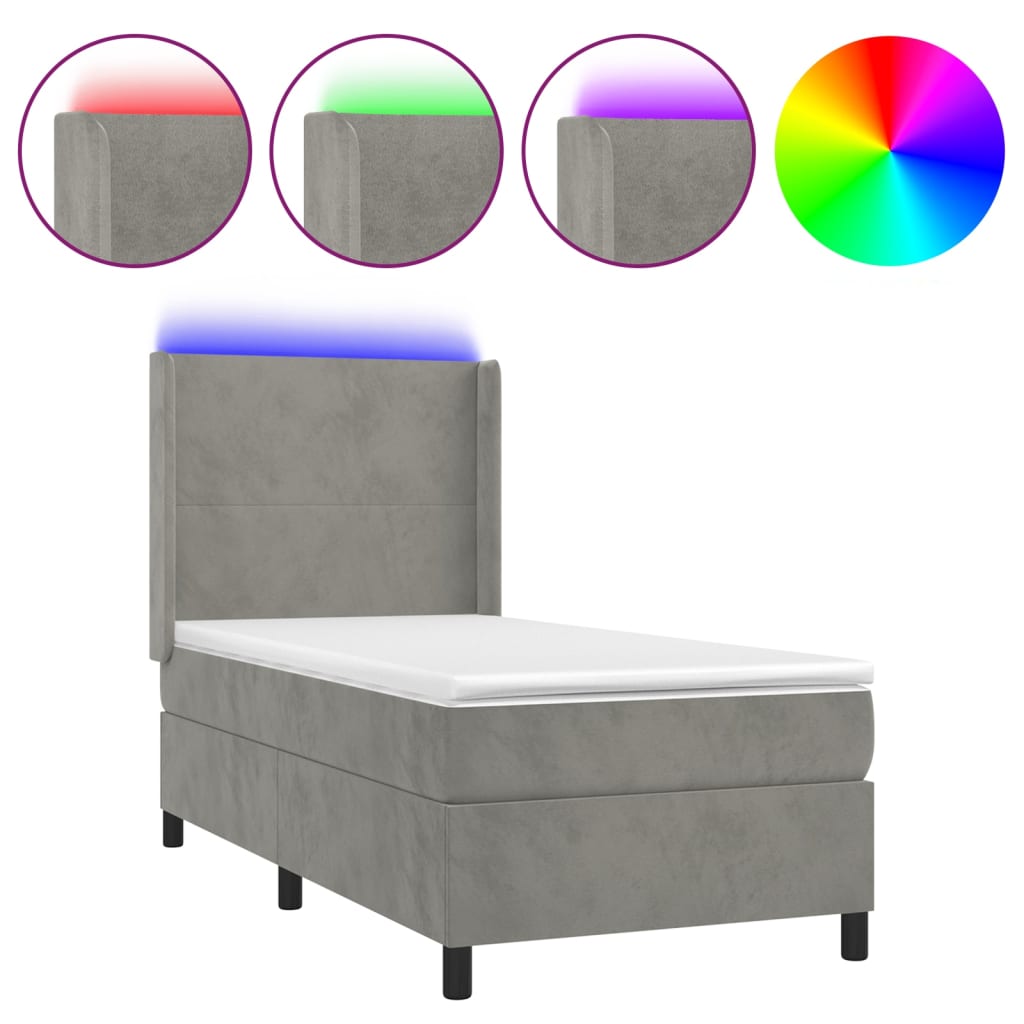 Sommier à lattes de lit matelas LED Gris clair 90x190cm Velours - XIOS