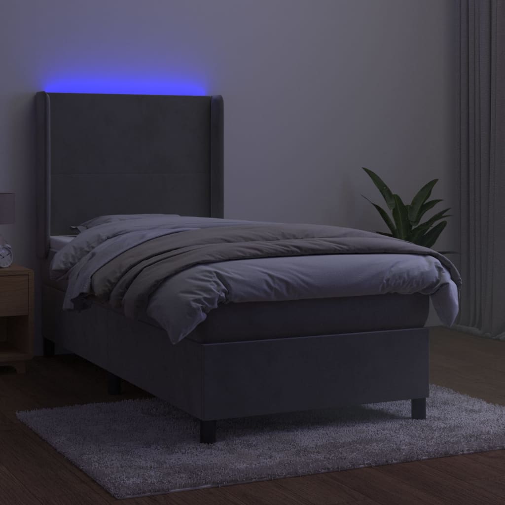 Sommier à lattes de lit matelas LED Gris clair 90x190cm Velours - XIOS