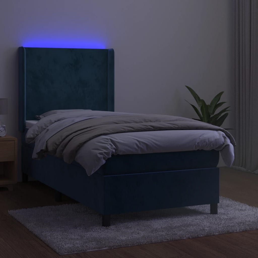 Sommier à lattes de lit matelas LED Bleu foncé 90x190cm Velours - XIOS
