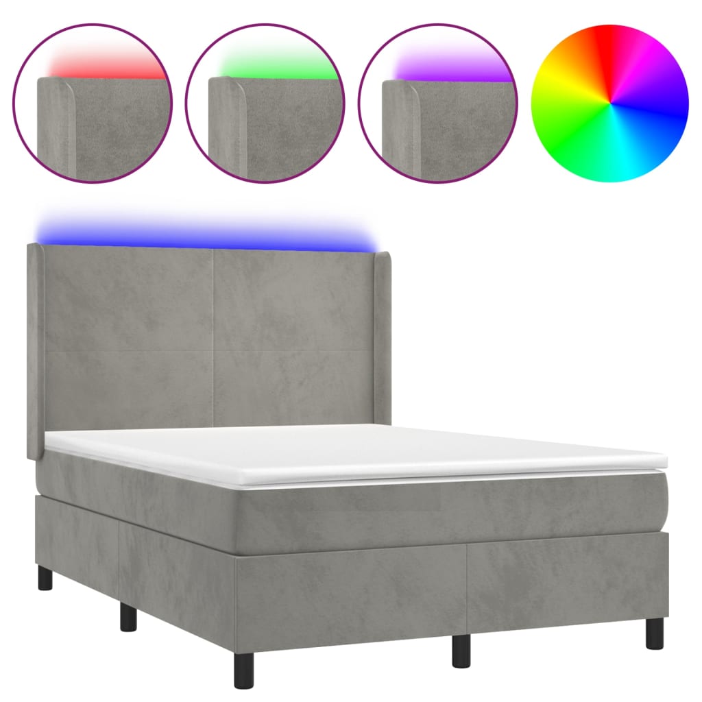 Sommier à lattes de lit matelas et LED Gris clair 140x190 cm - XIOS