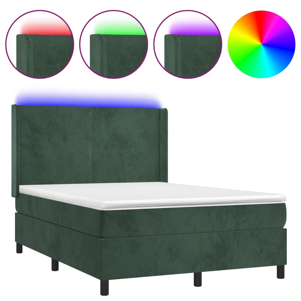 Sommier à lattes de lit matelas et LED Vert foncé 140x190 cm - XIOS