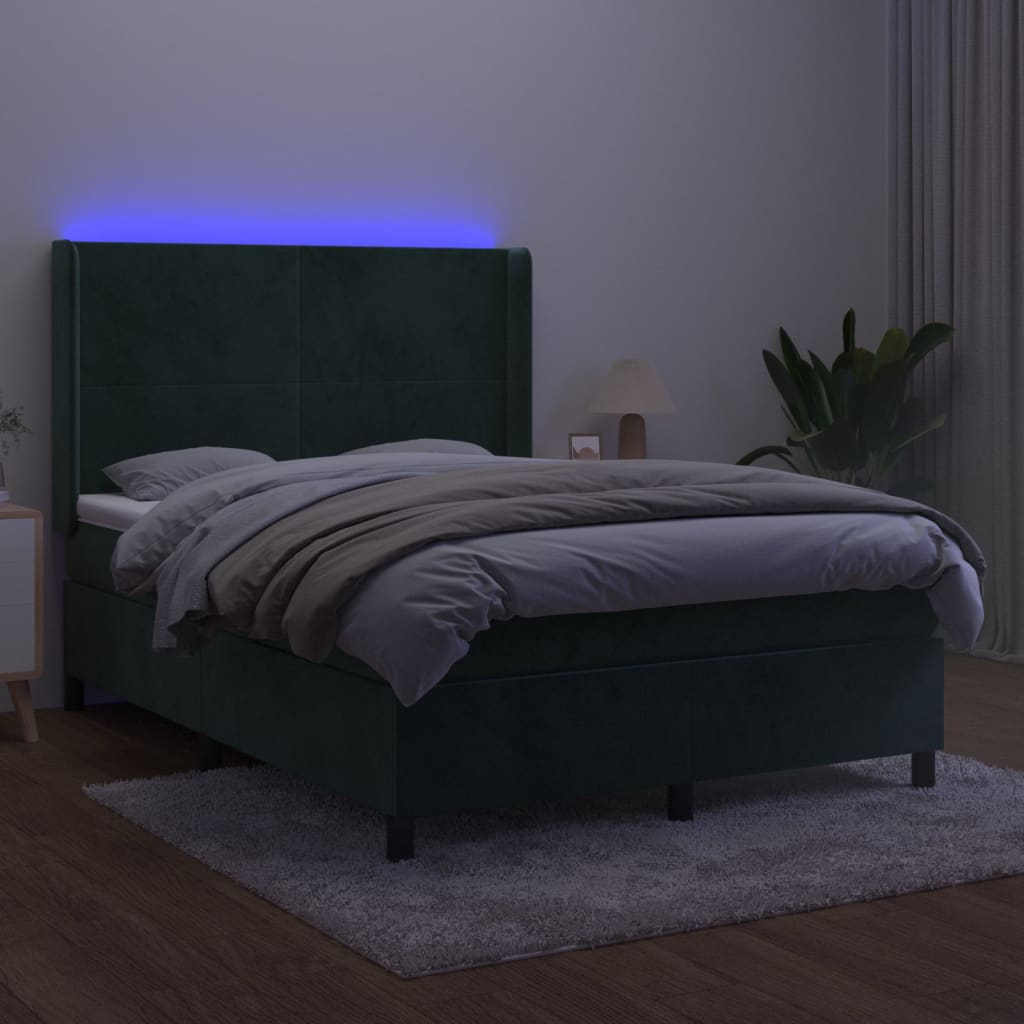 Sommier à lattes de lit matelas et LED Vert foncé 140x190 cm - XIOS