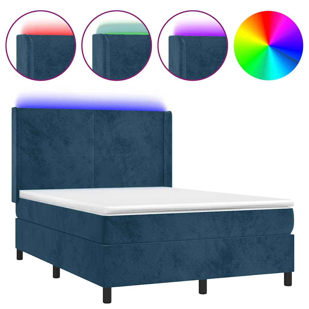 Sommier à lattes de lit matelas et LED Bleu foncé 140x190 cm - XIOS