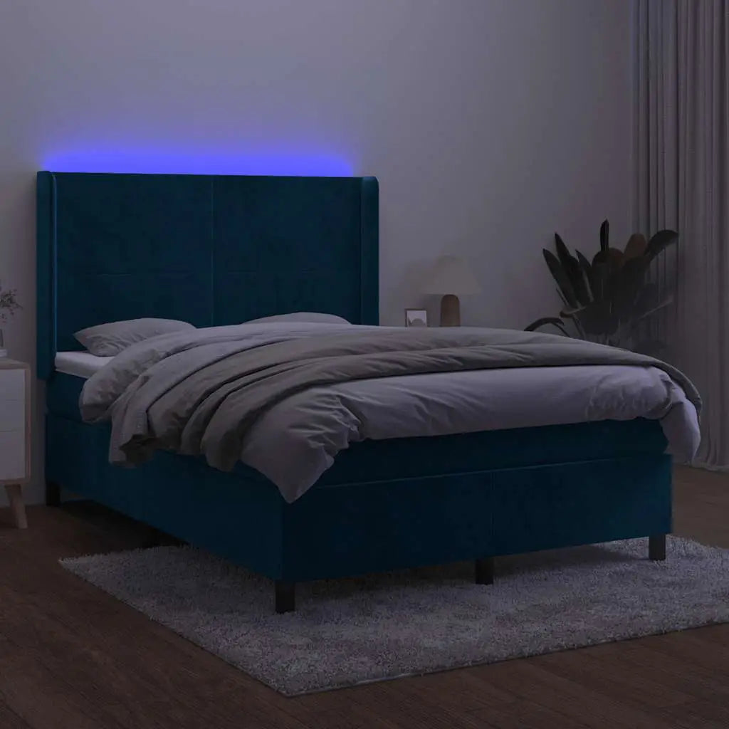Sommier à lattes de lit matelas et LED Bleu foncé 140x190 cm - XIOS