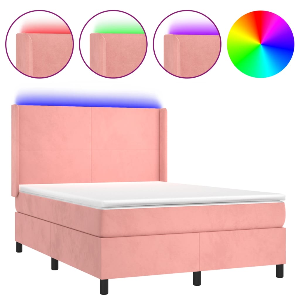 Sommier à lattes de lit matelas et LED Rose 140x190 cm Velours - XIOS