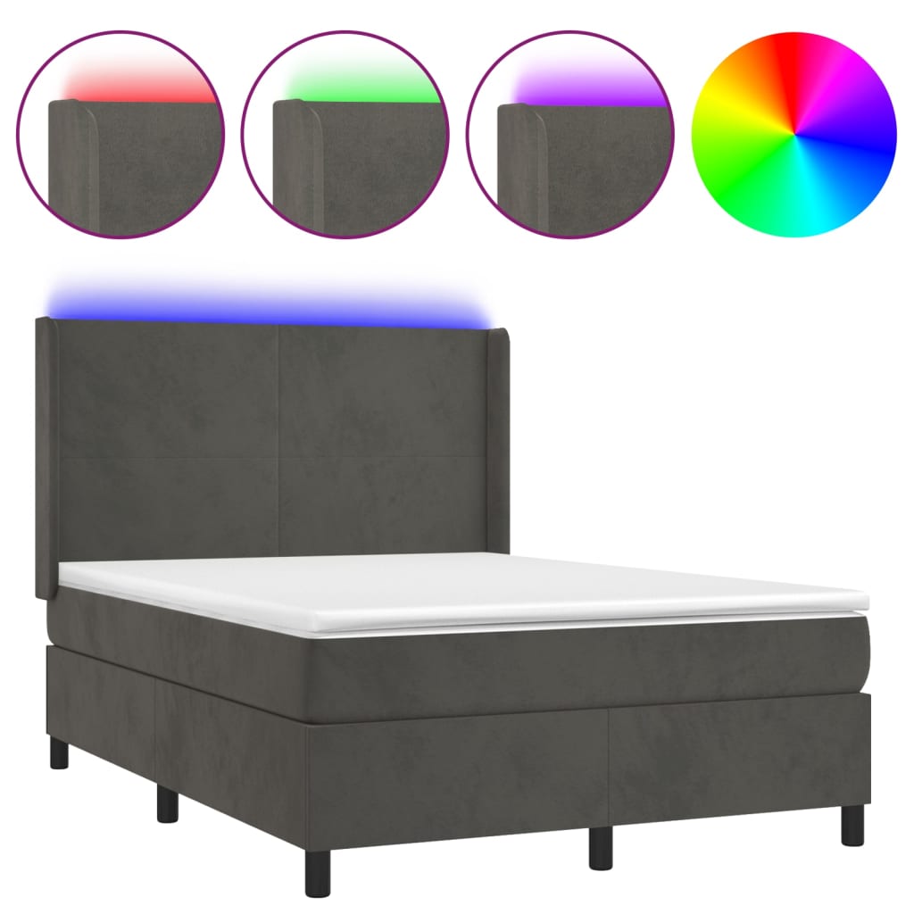 Sommier à lattes de lit matelas et LED Gris foncé 140x200 cm - XIOS