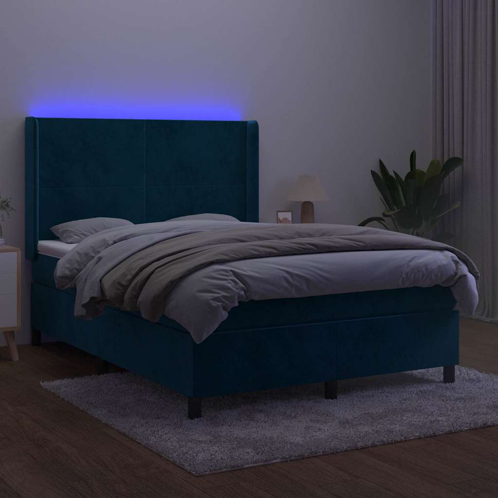 Sommier à lattes de lit matelas et LED Bleu foncé 140x200 cm - XIOS