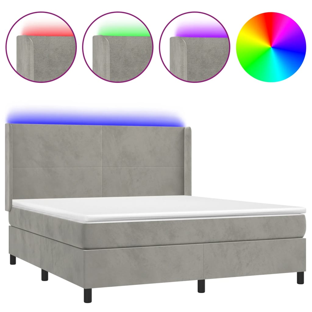 Sommier à lattes de lit matelas et LED Gris clair 160x200 cm - XIOS