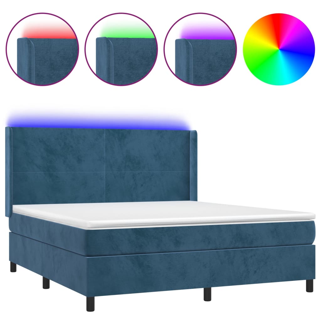 Sommier à lattes de lit matelas et LED Bleu foncé 160x200 cm - XIOS