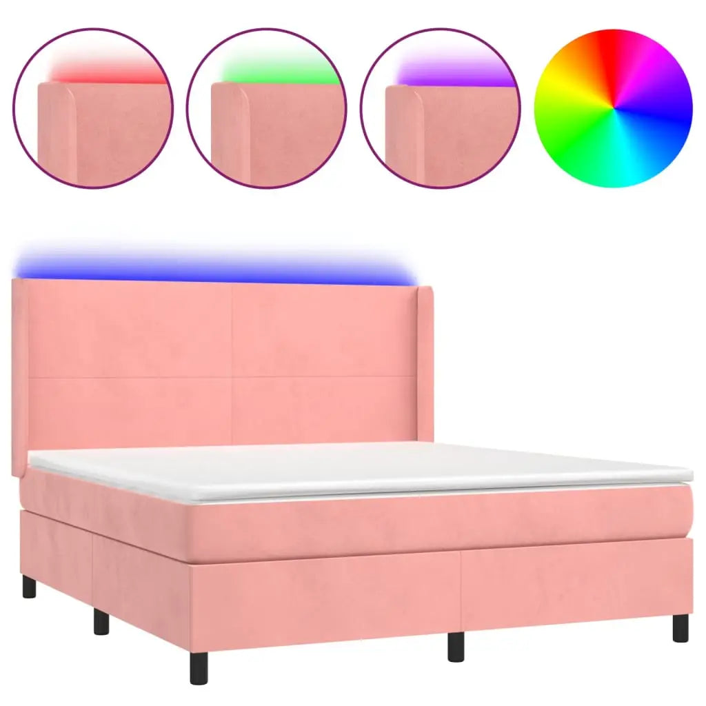 Sommier à lattes de lit matelas et LED Rose 160x200 cm Velours - XIOS