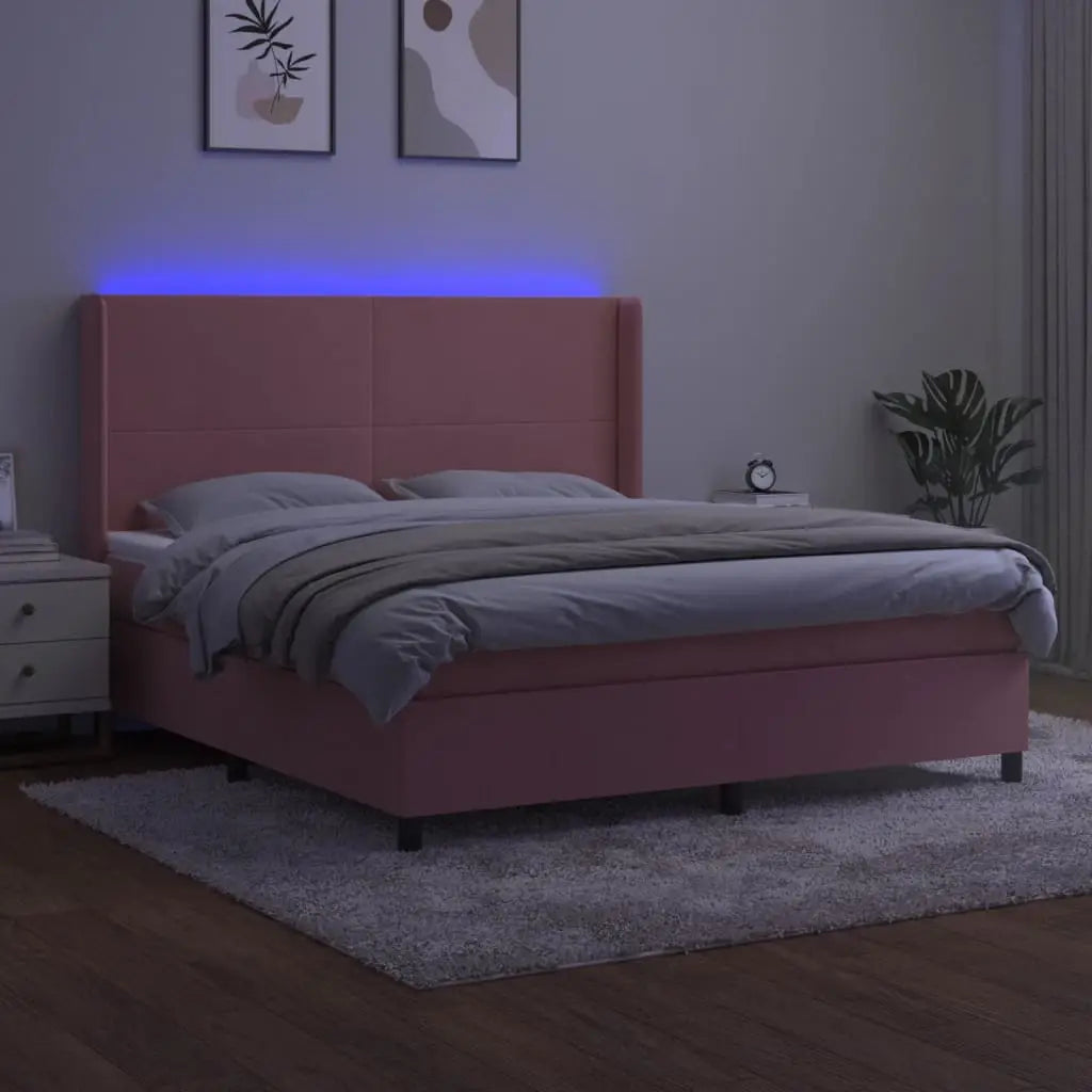 Sommier à lattes de lit matelas et LED Rose 160x200 cm Velours - XIOS